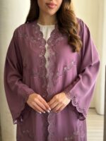Lilac Lace Embroidered Abaya  Elegant Modest Wear - Image 3