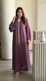 Lilac Lace Embroidered Abaya  Elegant Modest Wear - Image 2