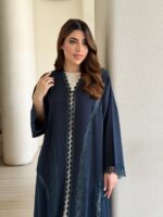 Navy Blue Lace Open Abaya  Elegant Modest Wear for Women - Image 2