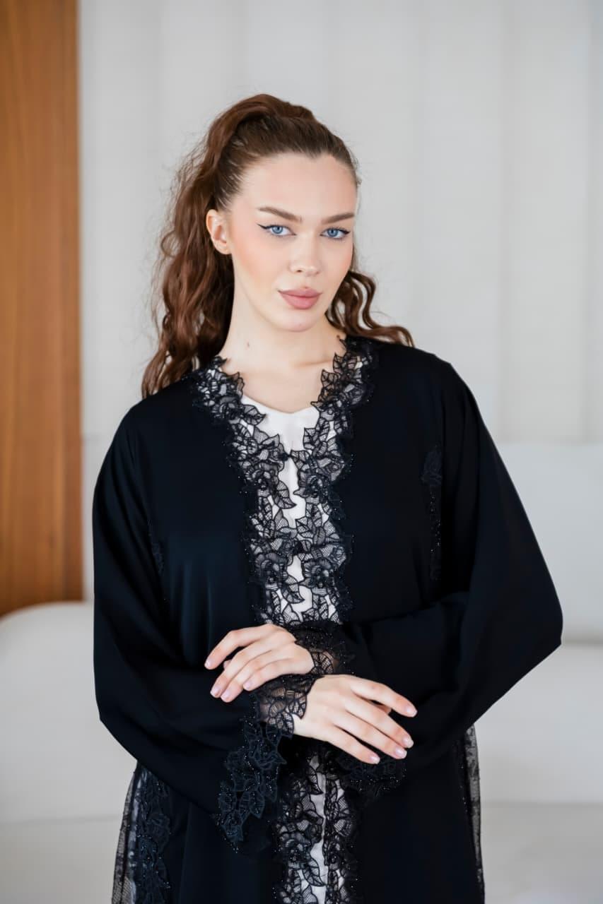 MC-B2L8 Abaya – Elegant Lace Modest Wear Moon Coll - Image 1